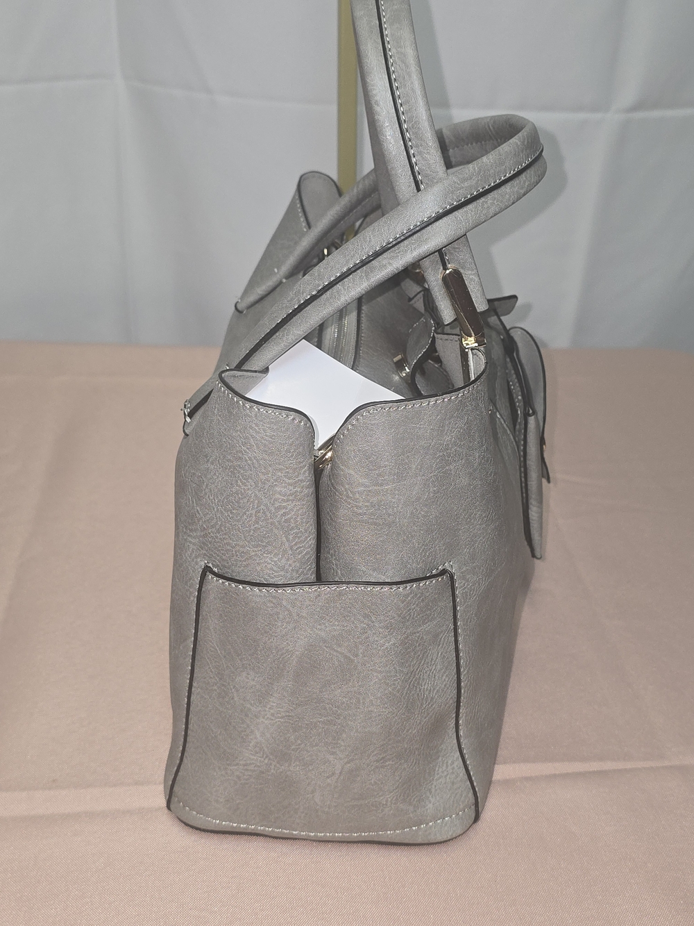 Classic Gray Tote Handbag with Cardholder With Jewelry Surprise & Free Gift - Picture 3 of 6